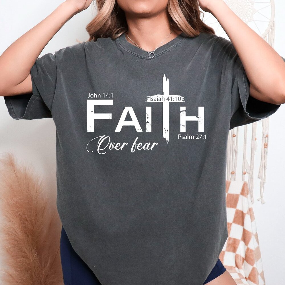 Faith Over Fear Christian Shirt Vintage Style Unisex Handmade